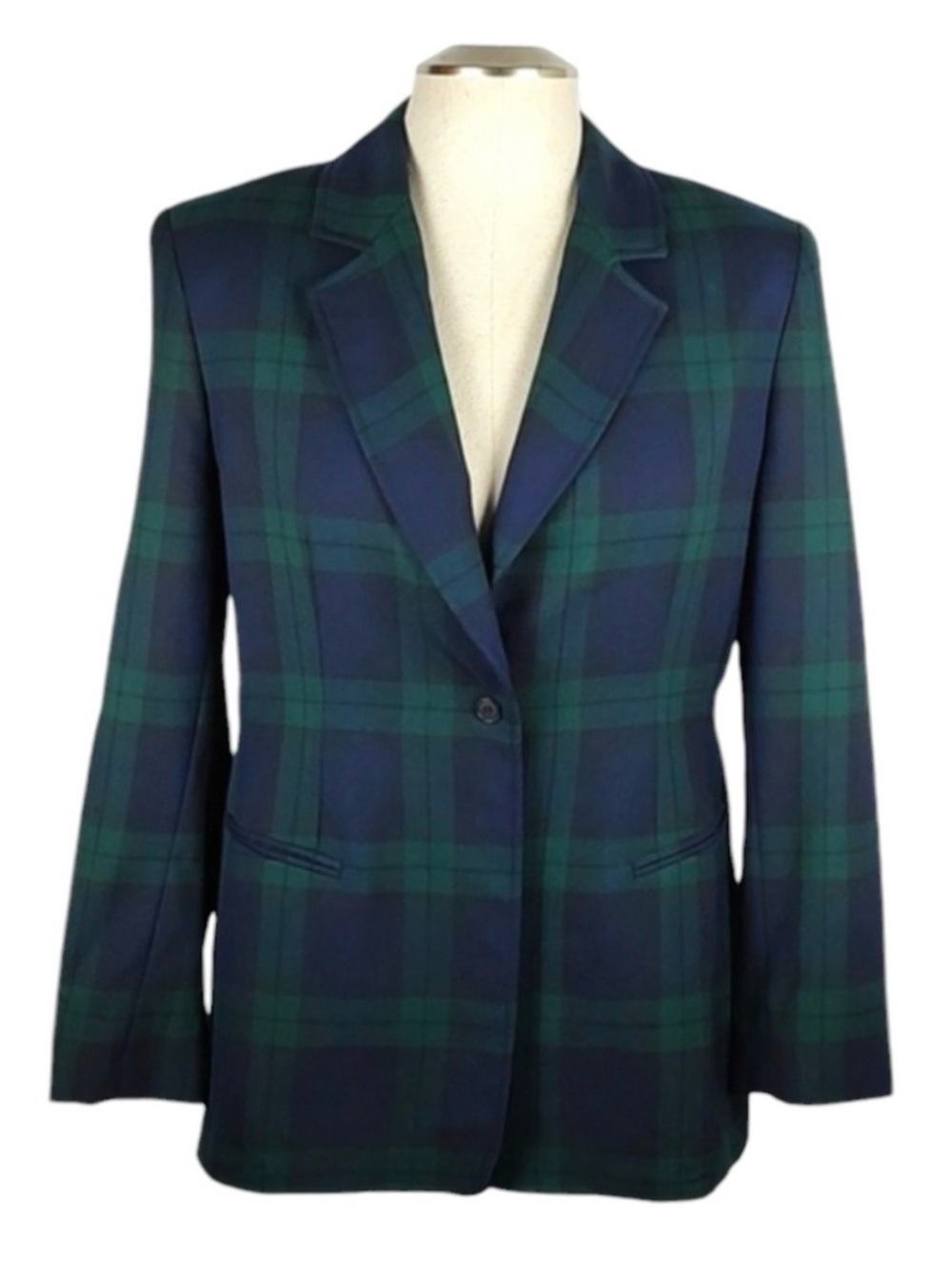 90s EUC Brooks Brothers 100% Wool Green Blue Tartan Single Breast Lined size 12
